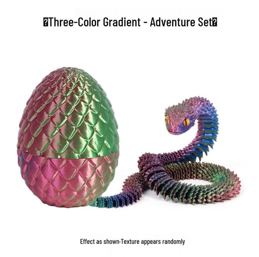3D Printed Viper Egg Set: Articulated Small Snake Figurine Desktop Ornament Toy for Children