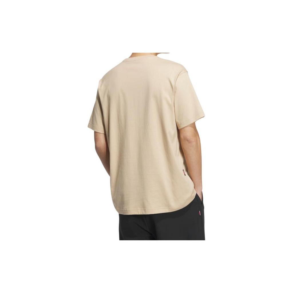Adidas Letter Print Casual Sports Running Loose Fitness Breathable Round Neck Short Sleeve T-Shirt Men Tops Khaki JI6454