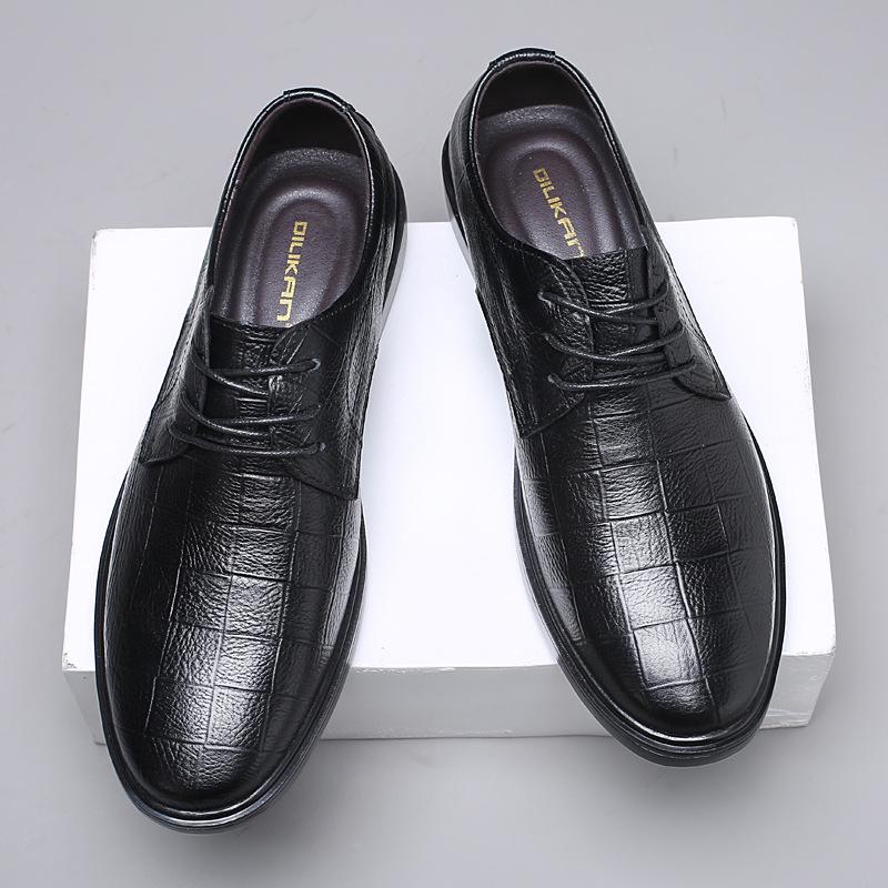 Men's Spring Leather Business Casual Lace-up Shoes - Trendy, Breathable, Cowhide