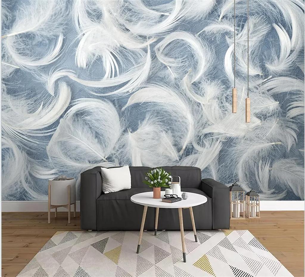 Wallpaper Photo Romantic White Feather Nordic Modern Minimalist Mural Bedroom Study Background Wall Paper
