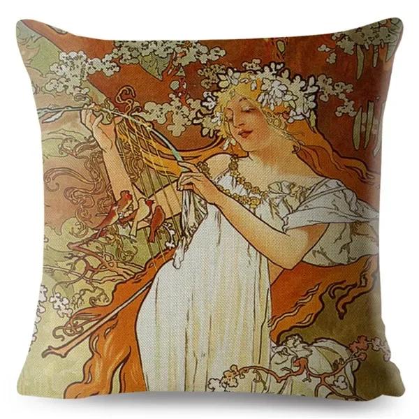 Art Nouveau Mucha Gallery Povlak na polštář Béžový povlak na polštář Autosedačka Home Decor