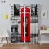 Black And White City Building 3D Printing Curtain Street View Building Red Bus Telephone Booth Simple Modern Decorative Curtain