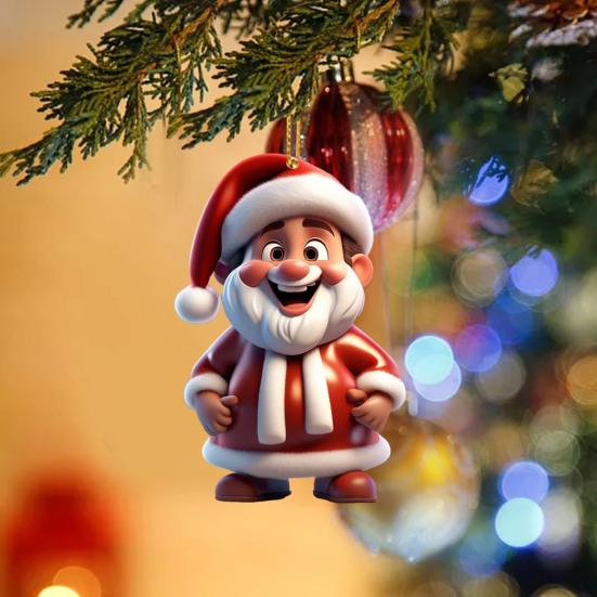 Santa Claus Decoration 2D Acrylic Hanging Ornament Cartoon Santa Christmas Tree Decoration for Mantel Wall Window Decor