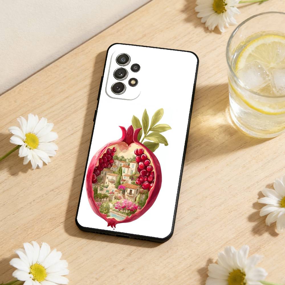 Fruit Pomegranate Painting Phone Case For Samsung S26,S25,S24,S21,S22,S23,S30,Ultra,S20,Plus,Others Soft Black Cover