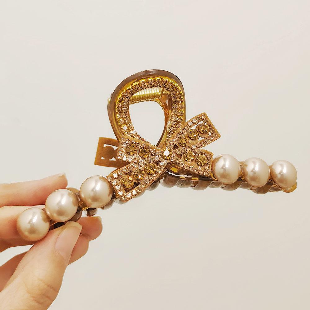 

1 шт. шикарная заколка для волос в корейском стиле с имитацией жемчуга, сверкающим и блестящим бантом из стразов и смолы, элегантная темпераментная большая заколка-краб