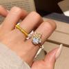 Bamboo Butterfly Zircon-Inlaid Pearl Open Ring - Elegant Women's Jewelry