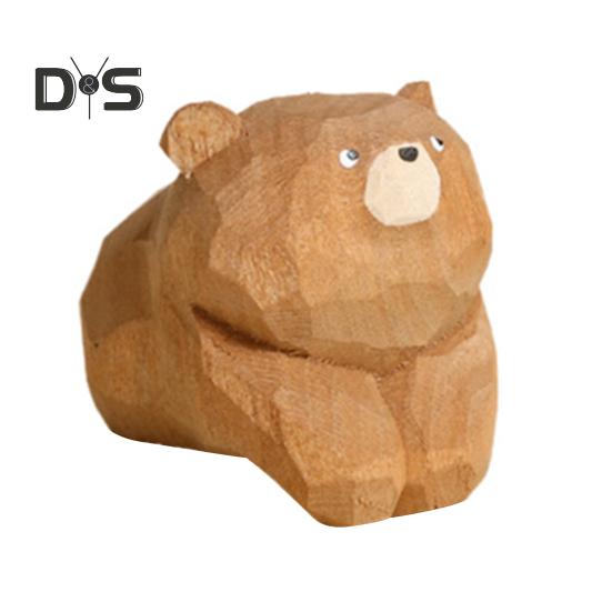 

1/3 шт. деревянная резная фигурка медведя, ручная резьба по дереву, маленькая статуэтка животного, скульптура, украшение для домашнего офиса, рабочего стола, орнамент