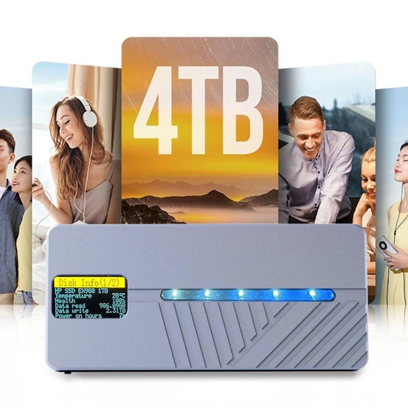 Корпус для твердотельного накопителя Intelligent Display M.2 NVMe/SATA с поддержкой USB3.2 10 Гбит/с и корпусом из алюминиевого сплава на 4 ТБ