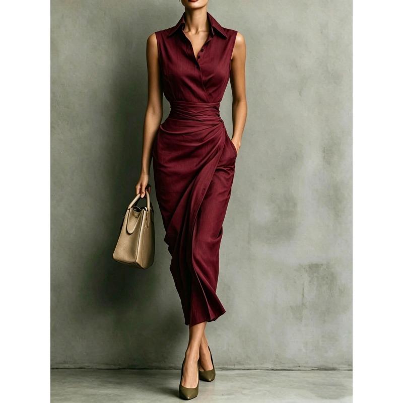 JPNTKY Women's Sleeveless Shirt Collar Fashion Summer Spring Casual Dresses