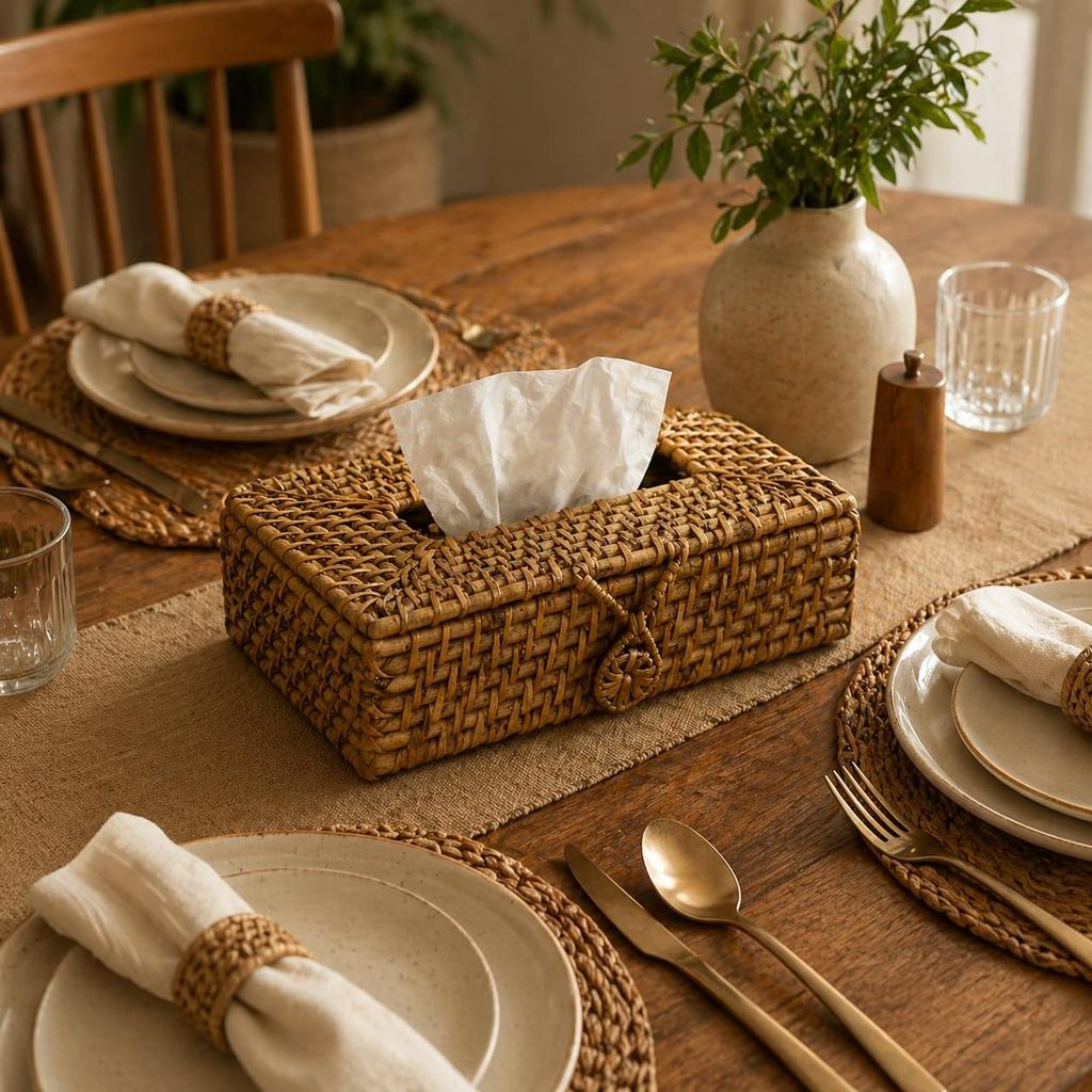 Eco Decx Handcrafted Rattan Tissue Box  Holder, Woven Tissue Paper Cover for Bathroom, Dining Table & Home Decor, 23 X 15 X 9 Cm
