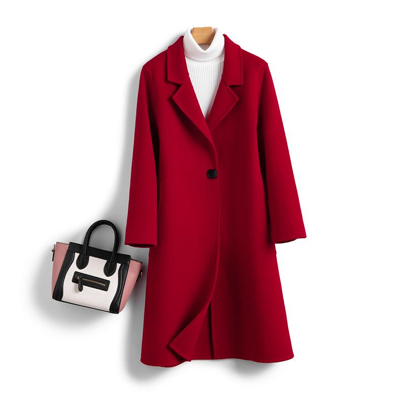 Women's Long Slimming Double-Faced Wool Coat with Suit Collar - 100% Wool Autumn/Winter Fashion Overcoat