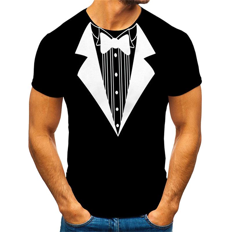 Mode Herren T-Shirts 3D-Druck Anzug und Krawatte Muster schlichtes Kurzarm-T-Shirt für Herrenbekleidung High Street Streetwear Tops