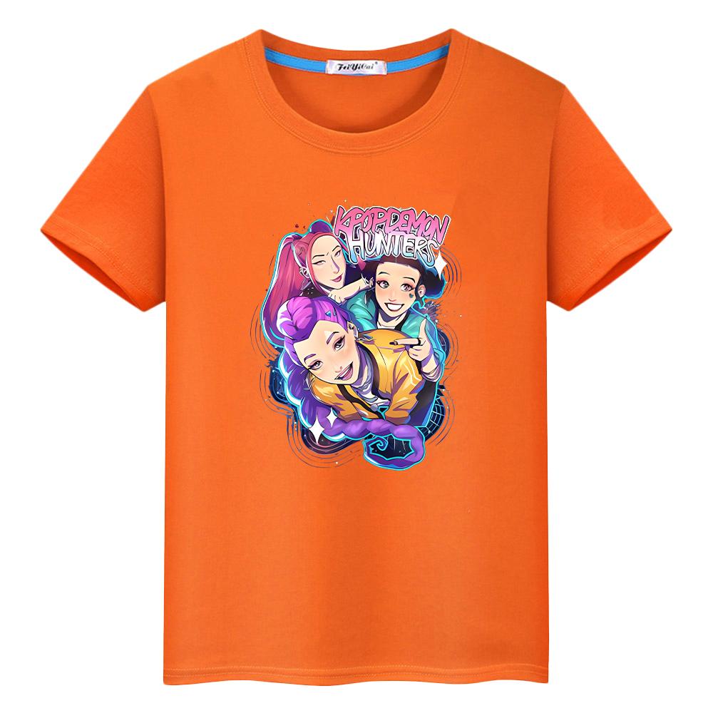 Kpop Demon Hunters Print 100%Cotton T Shirt for Kids Boy 10year Kawaii Tees Anime Tops Round Neck Short Sleeve Y2k Girls Clothes