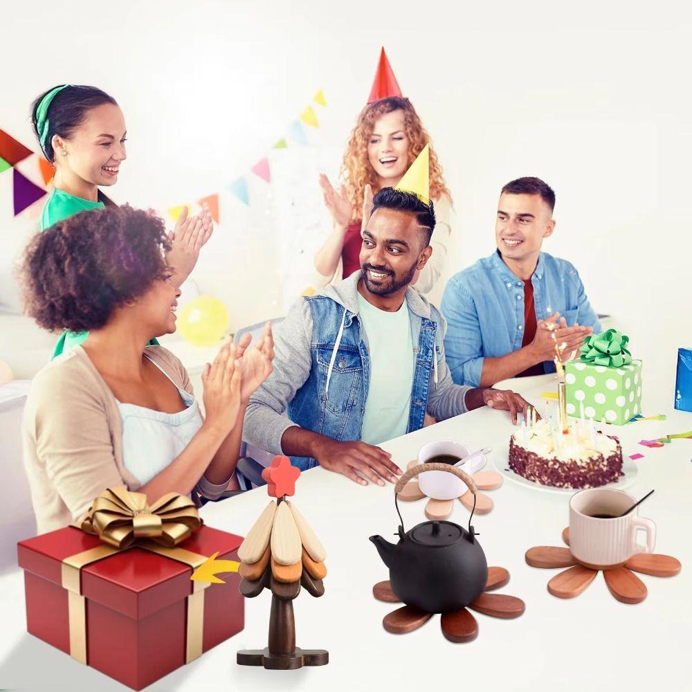 Set of 3 Wooden Tree Trivet Black Walnut Wood Placemats New Insulation Mat  for Home Kitchen