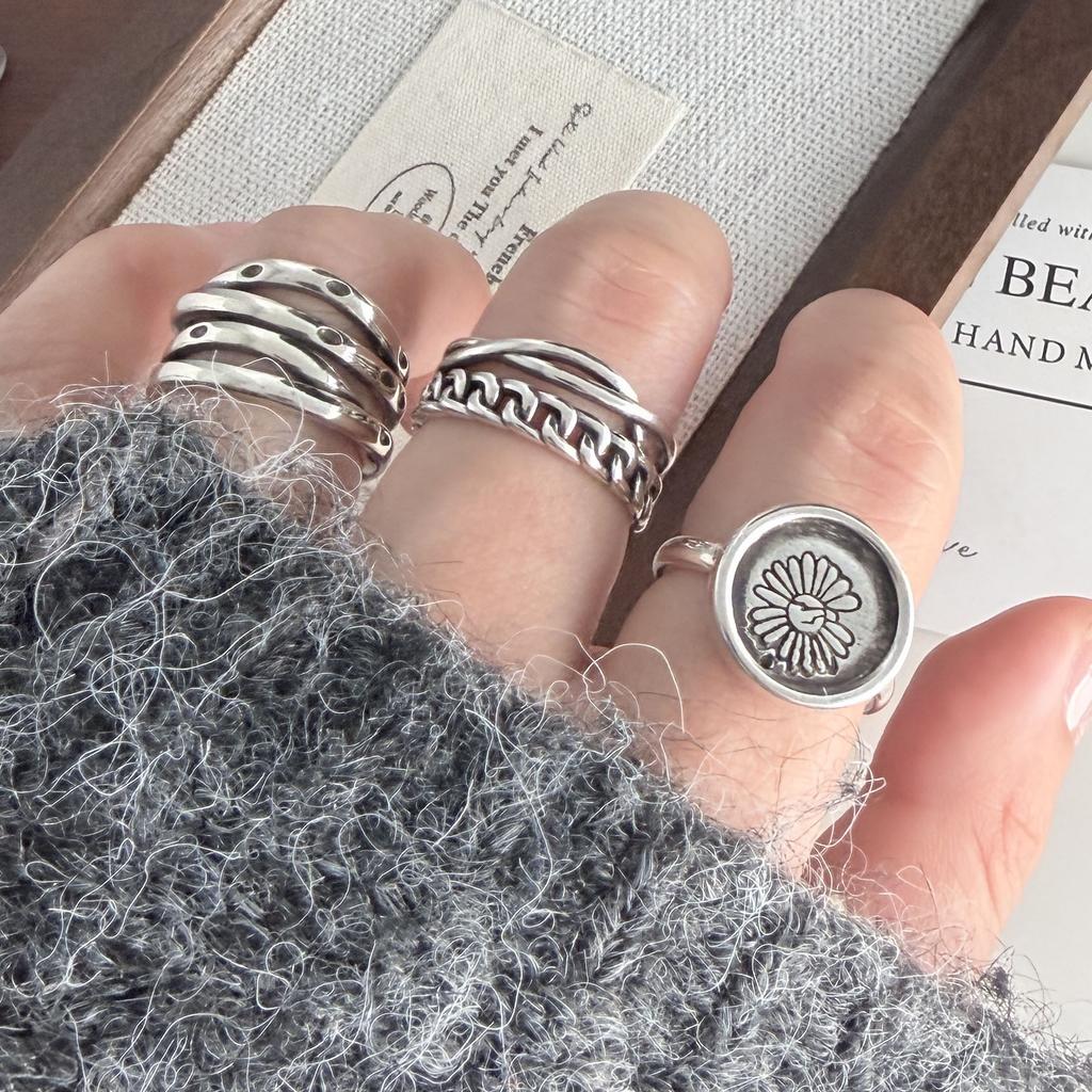 Xiaomi BF CLUB 925 Sterling Silver Ring For Women Jewelry Retro Flower Lines Open Vintage Handmade Ring Allergy For Party Birthday Gift