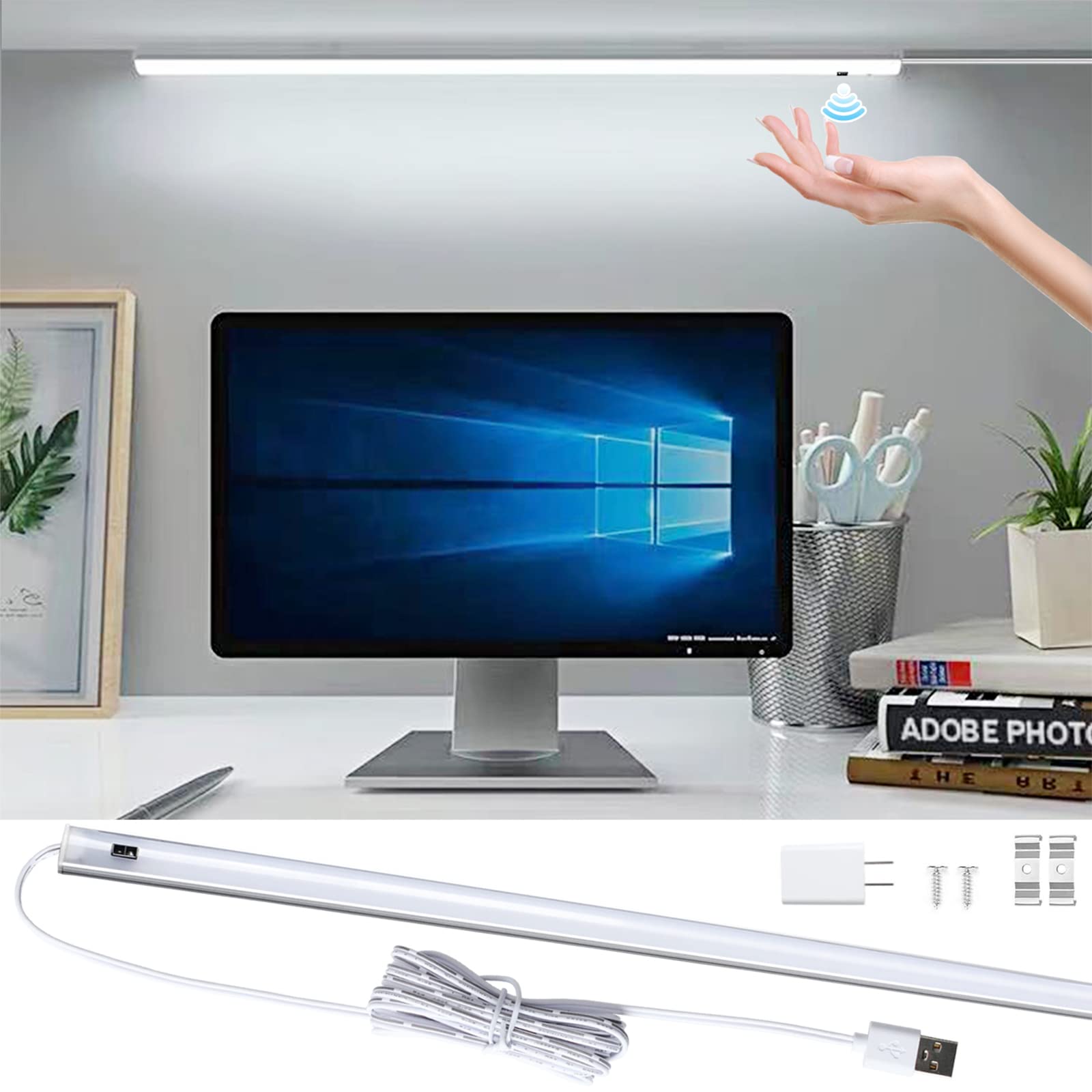 

Светодиодная планка 60 см, Кухонный свет, 9 Вт, 6000 К, Дневной белый, Ультратонкая 0,7 см, Бесступенчатое диммирование, Бесконтактное управление, Ручной светильник, Подсветка для раковины, Сенсор