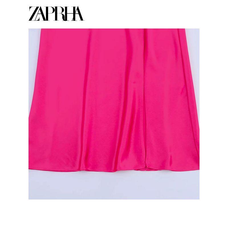 Zaprha 2025 New Dress Elegant Asymmetry Silk Satin Texture Midi Skirt Split Length Dress 3170399