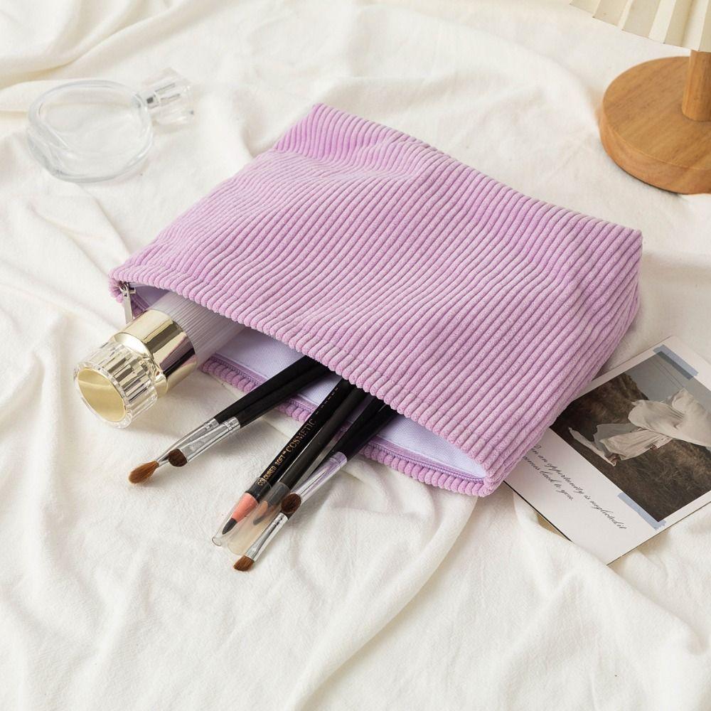 Solid Color Corduroy Cosmetic Bag Corduroy Material Korean Style Canvas Bags Wear-resistant Portable Cosmetic Storage Bag