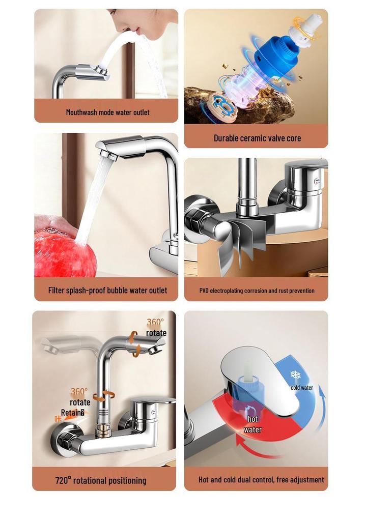 Doppeltes Heiß- und Kaltwasser-Wand-Küchenarmatur für Waschbecken & Waschbecken