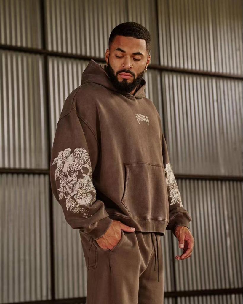 YOUNGLA Men's Retro Streetwear Hoodie - New Autumn/Winter Sports Fitness Running Sweatshirt