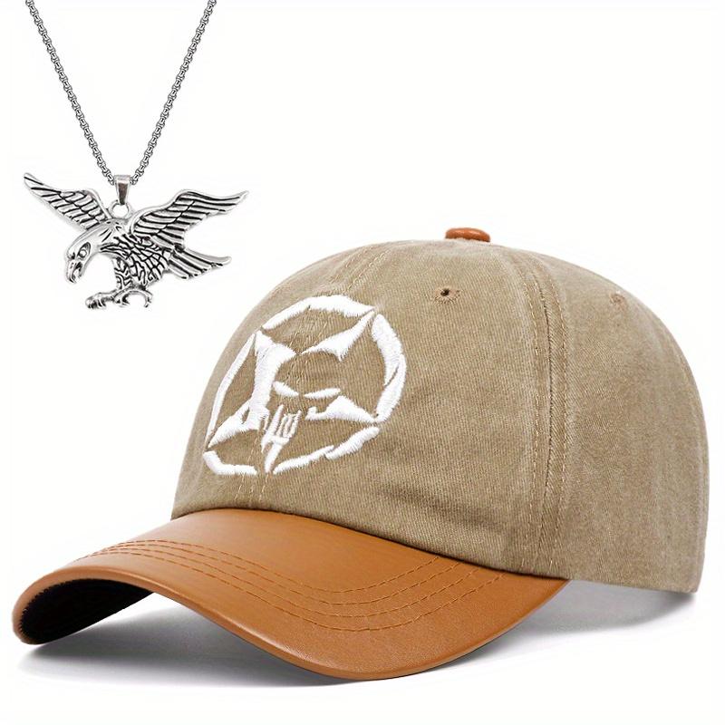 2pcs Men's Tide Cap Fashion Cotton Hat Sports Cap Versatile Eagle Pendant Necklace Set Couple Leisure Sun-shading Duck Tongue Cap