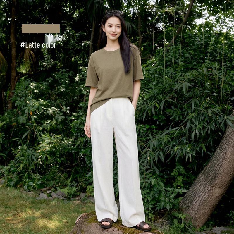 JD-made Women's Knitted Linen Blend Short Sleeve T-Shirt