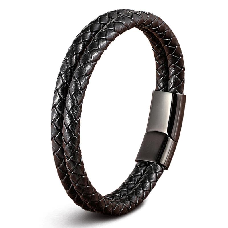 Pulsera de cuerda de cuero para hombre, 19/21/23 cm, estilo vintage, tejida a mano, para parejas, color negro, marrón, rojo y azul, elegantes pulseras casuales para hombre.