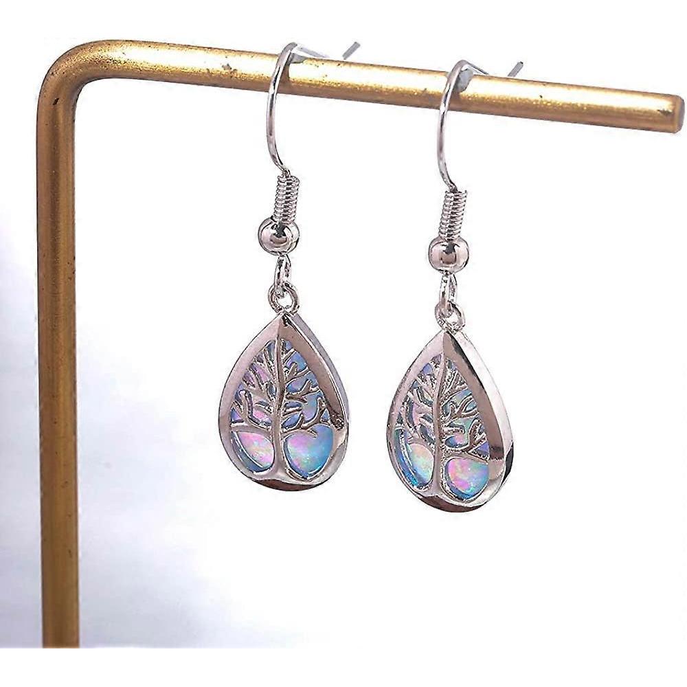 Teardrop Dangle Drop Earrings Opal Jewelry for Women 18K White Gold Plated Cubic Zirconia Gemstone Drop Earrings