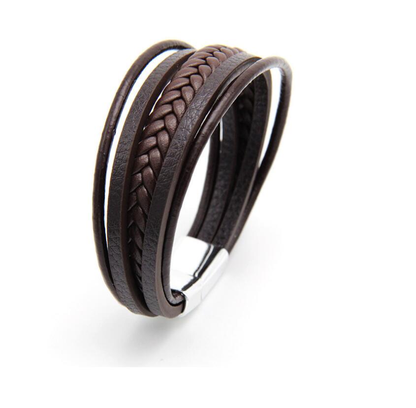 

Men s Leather Bracelet Magnetic-Clasp Cowhide Braided Multi-Layer Wrap Bangle Stylish Accessory for Men