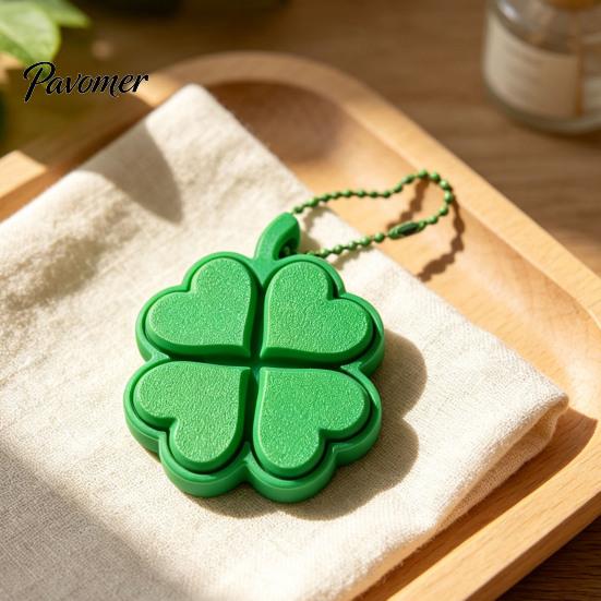 Backpack Hanging Ornament Four-Leaf Clover Clicker Keychain, 3D Printed Leaf Push Toy with Ball Accessory Chain, Stress Relief Finger Toy, Decorative