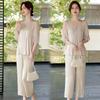 2026 Mom's Summer Mid-Sleeve Chiffon Blouse & Top Two-Piece Set for Middle-Aged and Elderly Women