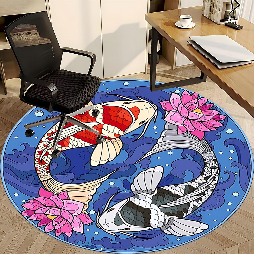 1PC Koi Fish Chair Carpet for Office, Indoor Non-Slip Washable  Carpet, Soft Comfortable Mat For Office Room yy250930093
