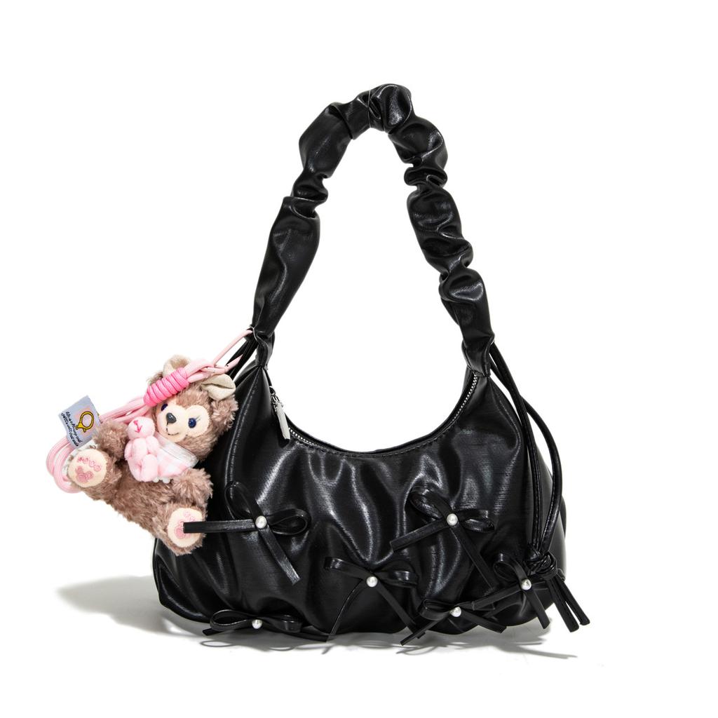 Niche pleated bow dumpling bag women's 2026 spring new Korean light luxury texture shoulder armpit bag