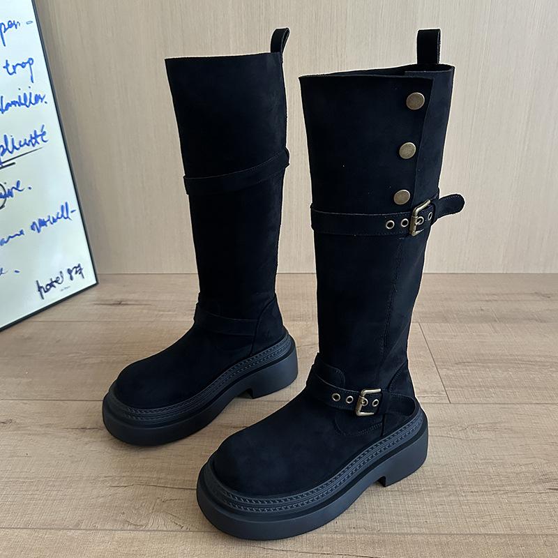 

Black but knee-length boots, women s thick-legged western cowboy boots, small people with thick soles and thin two wear tall knight boots 35 чёрный