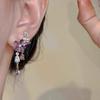 French Purple Zircon Flower Stud Earrings - Exquisite Retro Tassel Design
