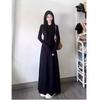 Hepburn-Style Black Long-Sleeve Dress: Elegant French Design for Women - Early Autumn, Flattering Waist-Cinch