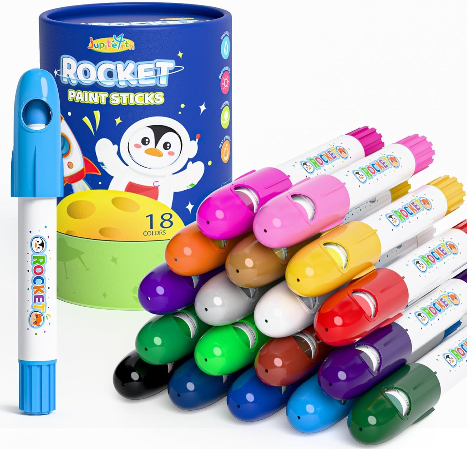 

JUPITEARTH Tempera Rocket 18 Pastel Tempera Paint Easy to for Elementary School Toddlers Crayons, Shape, Colors, Colors, Sticks, Retractable, Hold,