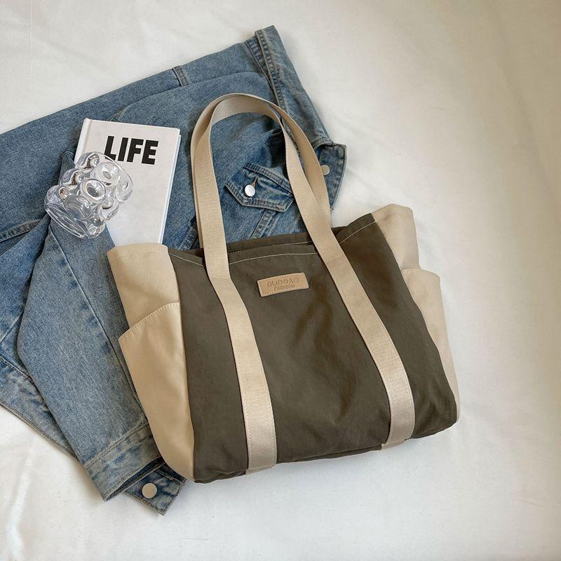Canvas bag female college student large-capacity tote bag fashion shoulder casual handbag color matching class simple satchel
