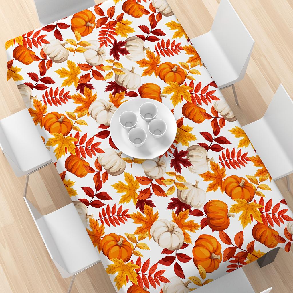 Autumn Pumpkin Maple Leaves Tablecloths For Table Decoration Fall Thanksgiving Harvest Rectangle Table Cloth Kitchen Party Decor