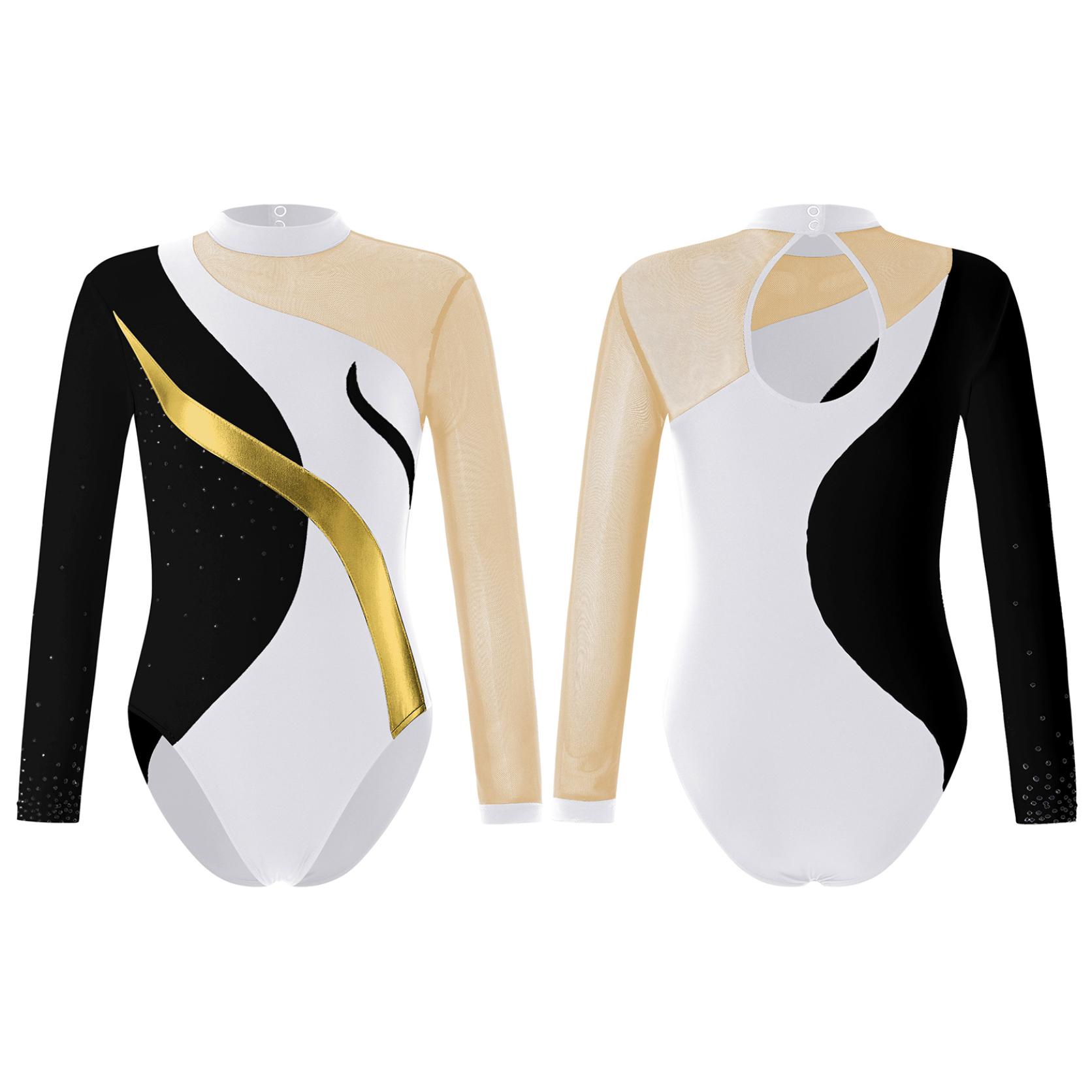 

Детская спортивная одежда для гимнастики, джазового балета, танцевального боди для девочек, лоскутное платье для фигурного катания, танцевальная одежда для йоги, комбинезон 7-8 Years золотой/чёрный