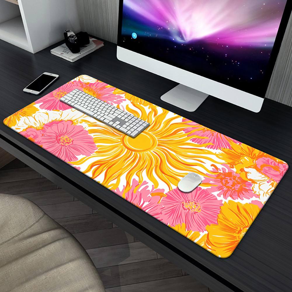 Pc Kawaii Sunflowers  Pink Flowers XXL Mouse Pad HD Printed MultiFunctional Desk Mat for Gaming  Office