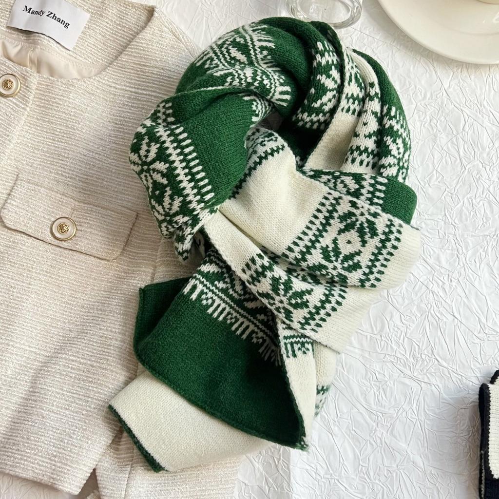 Snowflake Double-sided Cashmere Knitted Scarf Women's Autumn and Winter Thickened Warm Shawl Student Scarf Christmas Gift Senior