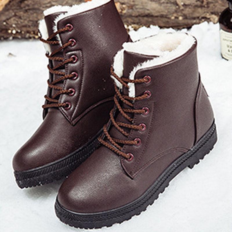 Winter Boots For Women High Top Shoes Waterproof PU Leather Plush Keep Warm Lace-up Woman Ankle Snow Boots Casual Shoes WSH5225