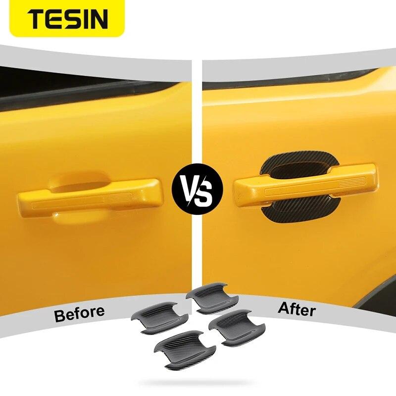 TESIN ABS Włókno Węglowe Zewnętrzna Nakładka Dekoracyjna na Miski Drzwiowe Listwy Naklejki Do Ford Bronco Sport 2022 Akcesoria Zewnętrzne Samochodowe