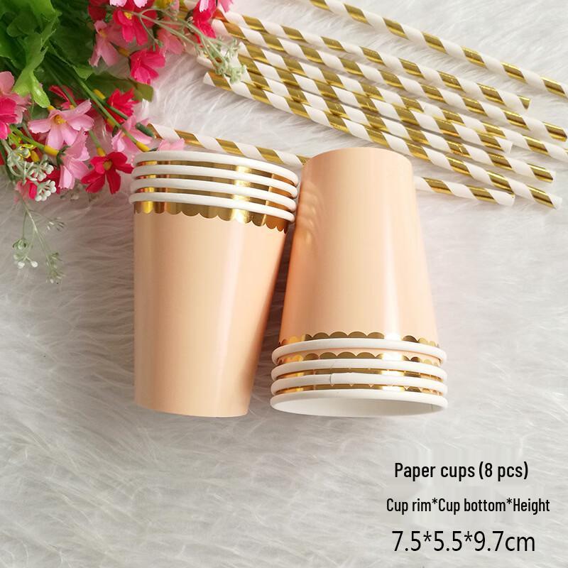OIMG Shy Pink Hot Stamping Disposable Party Tableware Set