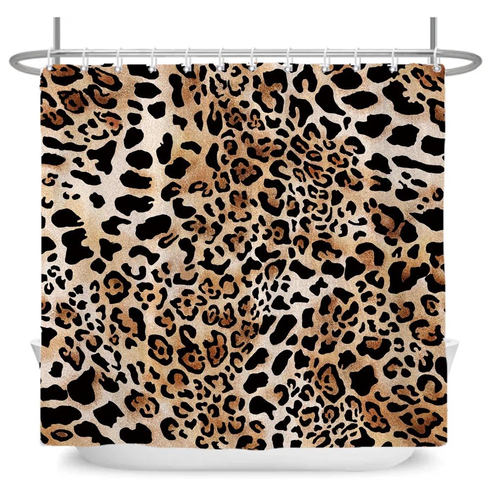 1Pc Shower Curtain Fashion Leopard Print Waterproof Bathroom Curtain Stylish Leopard Partition Curtain Bath Curtains With Hooks