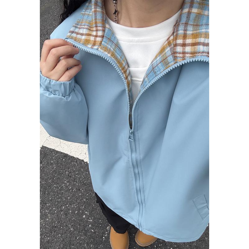 

Men s Retro Grid Splicing Jacket - Spring/Autumn, American Lapel, No Hood L [110-125] синій