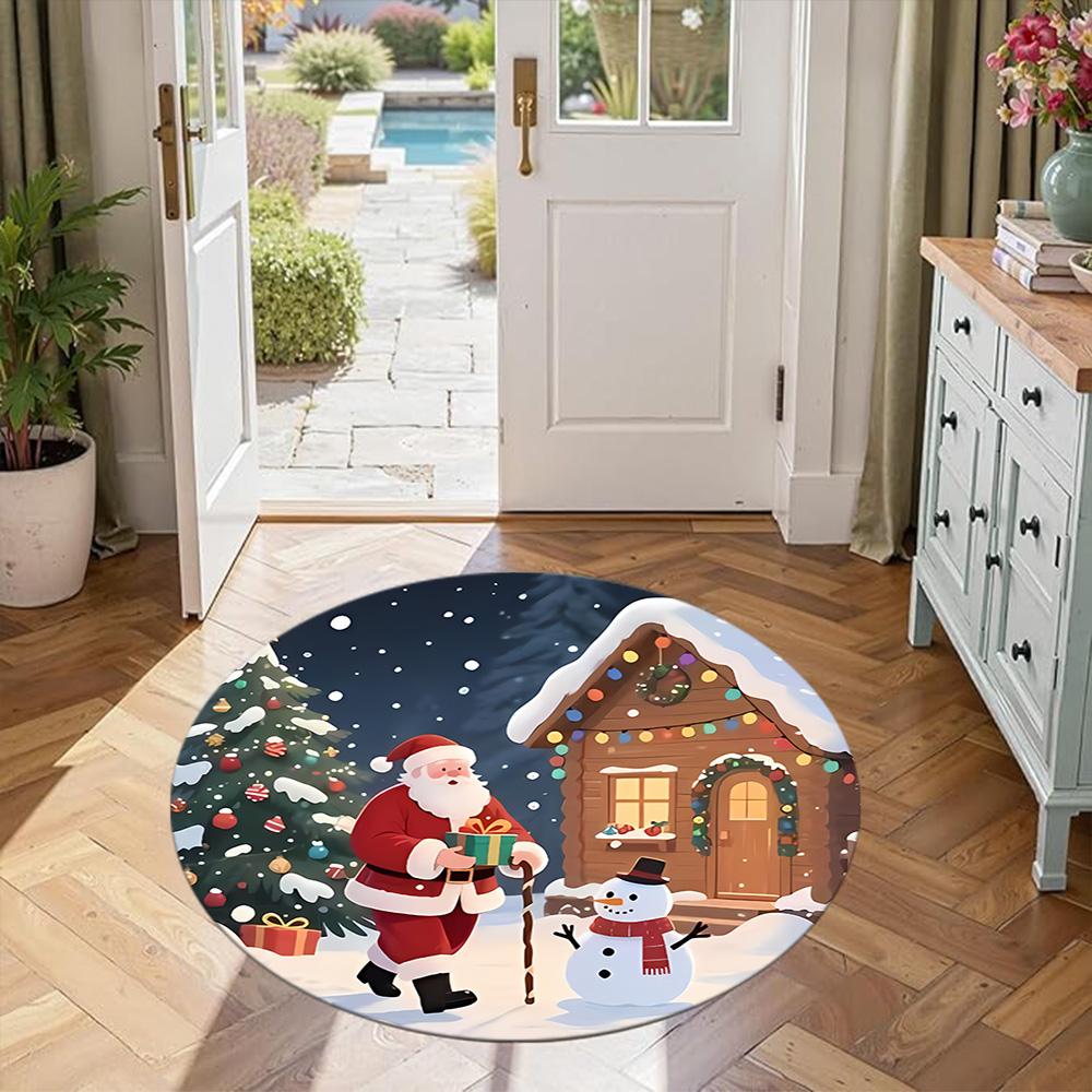 Christmas Round Carpet Perfect for Foyer Outdoor Kitchen Dining Room Anti-slip Round Rug Anime Office Decor Perfect Gift for Friends Family