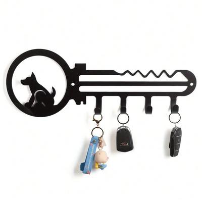 Étagère Murale en Métal avec 4 Crochets, Porte-Clés Mural Forme Chien, Porte-Serviettes Manteaux pour Décoration d'Entrée de Maison