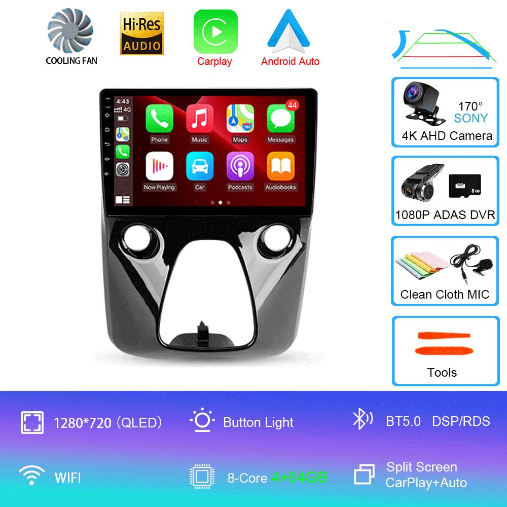 Car Radio Android 14 For Toyota Aygo Peugeot 108 Citroen C1 2016 - 2020 Auto Multimedia Player Stereo 4G WIFI Carplay 360 Camera